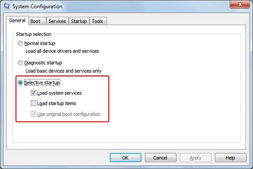 Load Startup Items box