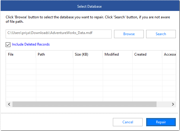 select database file