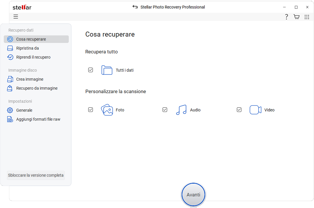 Selezionare il tipo di file